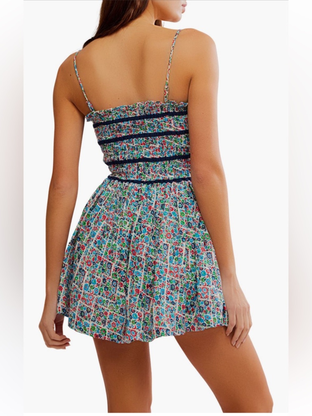 FREE PEOPLE NWT 100% Cotton Bali Checked out  Floral Smocked Romper - Picture 2 of 6